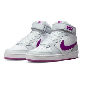 EUC Nike Court Borough Mid 2 'Pure Platinum Vivid Purple' Size 4 Youth